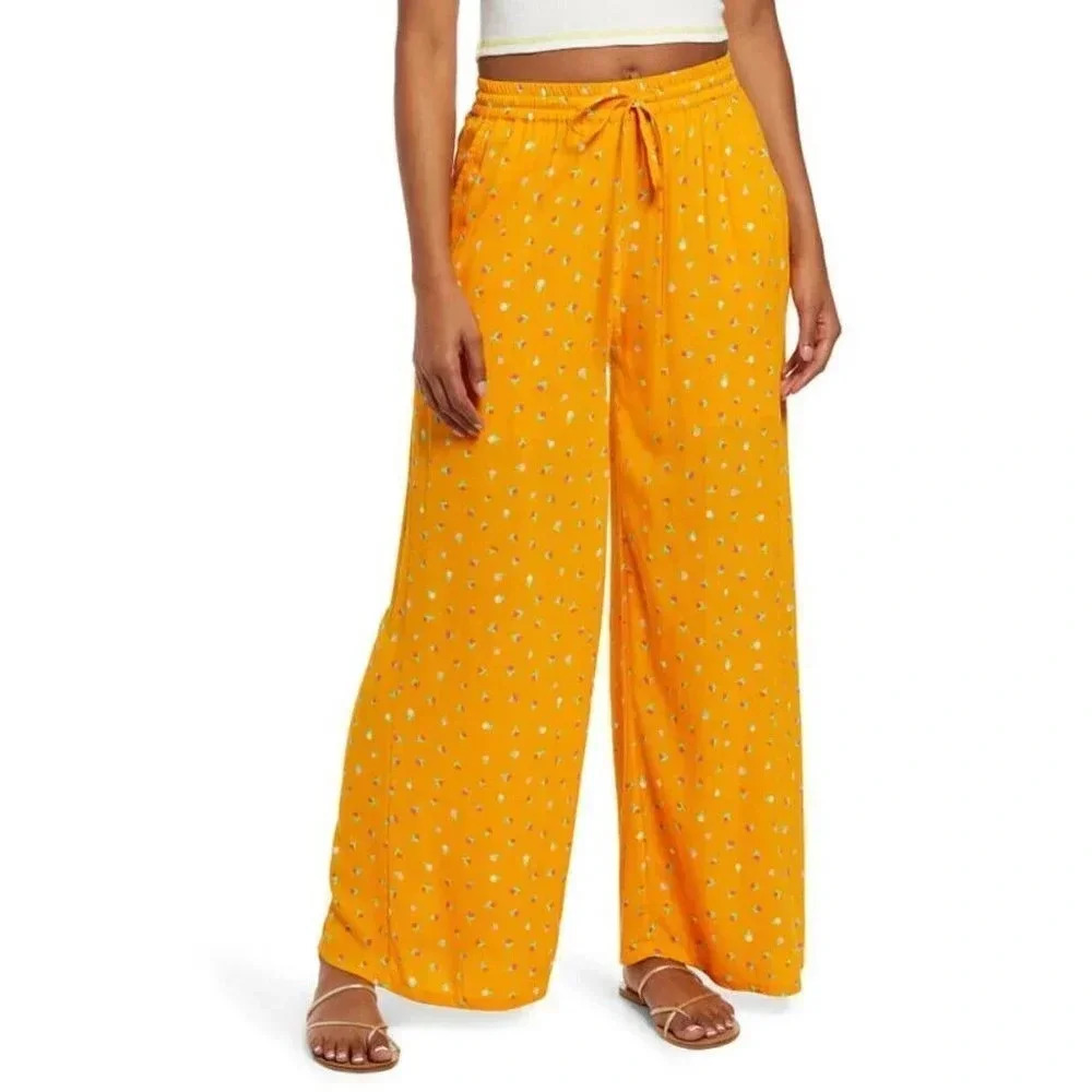 BP. Print Woven‎ Wide Leg Pants In Orange Sal Retro Ditsy Size XS NWT